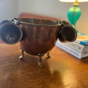 Small Copper Footed Cauldron Pot with Hanging Demitasse Cups Unusual!